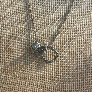 Sterling Silver Double Ring Pendant Necklace - Silver